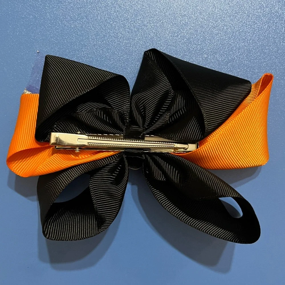 🎃 NEW Halloween Hair Bow – Glitter Jack-o-Lantern – Black & Orange Ribbon
